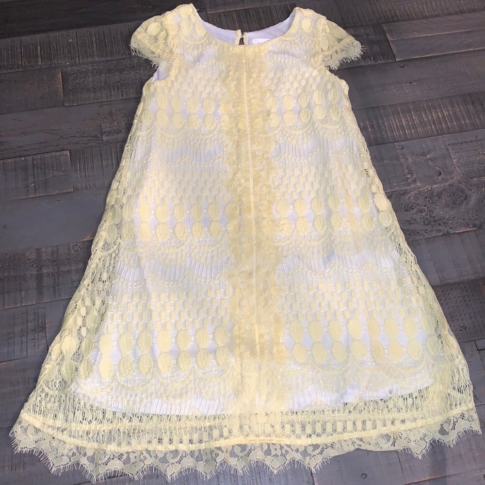 Lavender Girls Yellow‎ Lace Dress Size 7 Short Sleeve Party Special Occasion